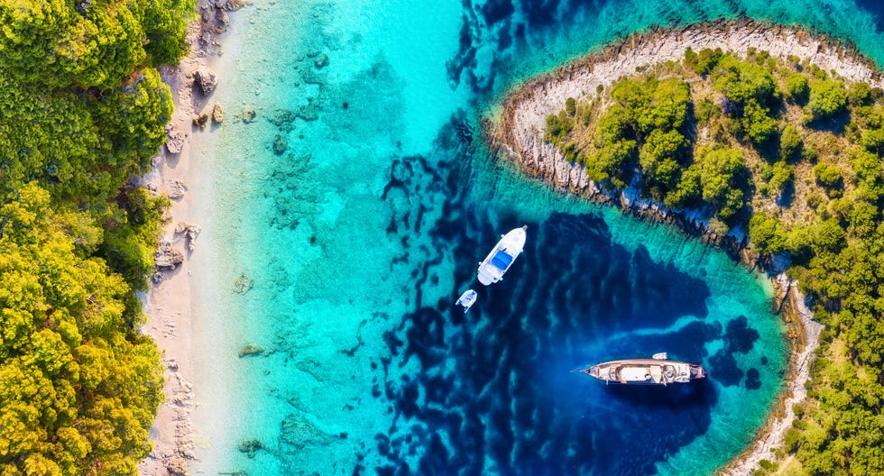 yachts on the water surface from top view turquoise water panoramic background from drone summer seascape from air croatia travel image