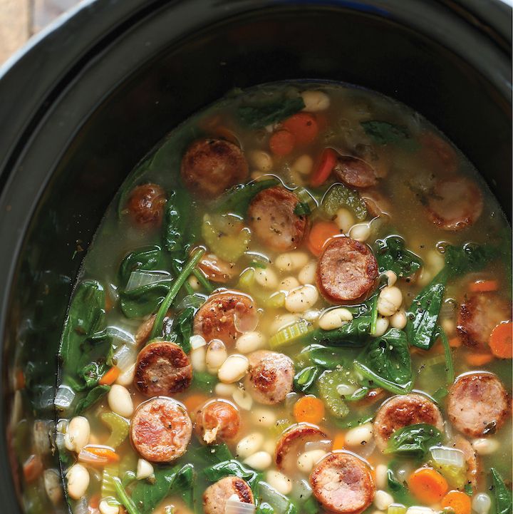 crock pot soup recipes slow cooker sausage spinach and white bean