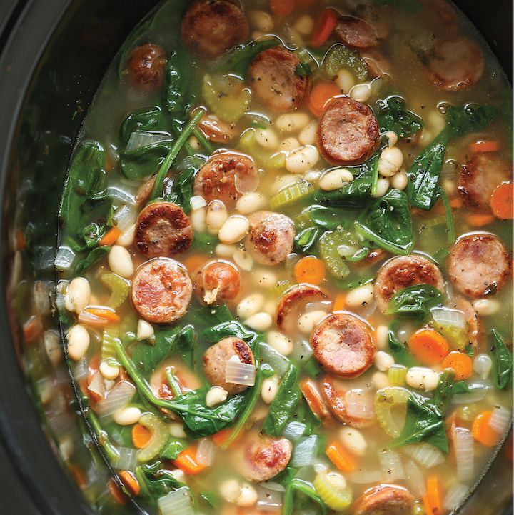 crock pot soup recipes slow cooker sausage spinach and white bean