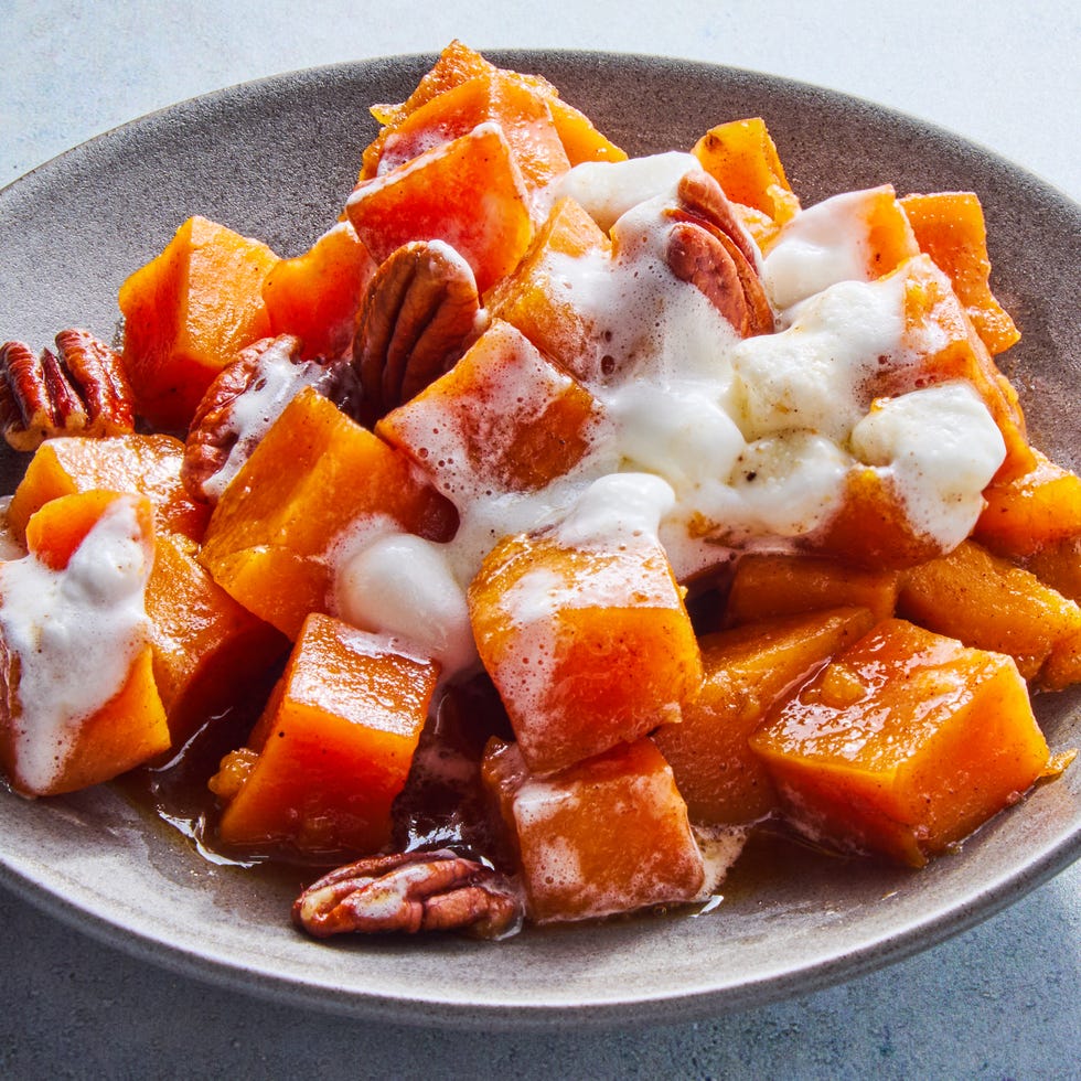 sweet potato casserole with marshmallows in a crockpot