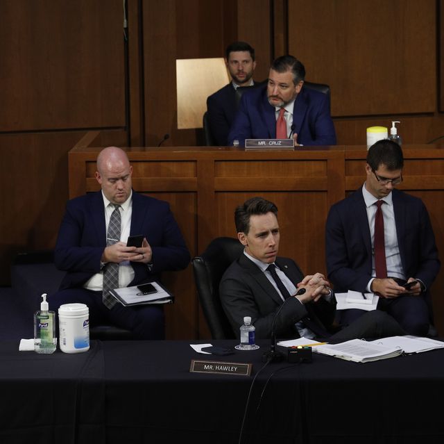 washington, dc   september 29 us sens tom cotton r ar, josh hawley r mo and ted cruz r tx are seated with staff members as they attend a senate judiciary committee hearing to examine texas's abortion law on capitol hill on september 29, 2021 in washington, dc photo by tom brenner poolgetty images
