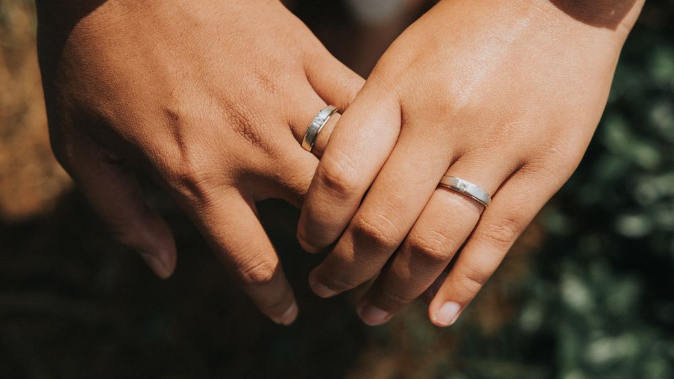 cropped image of lesbian couple wearing rings
