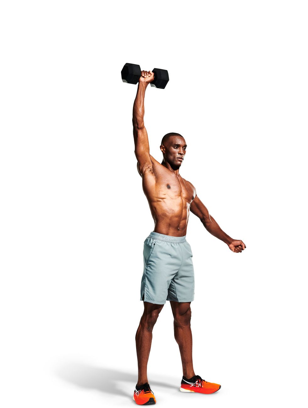 Man doing dumbbell squat clean and press exercise Vector Image