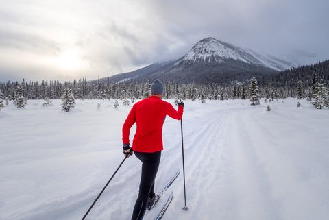 cross country skiing man in mountains