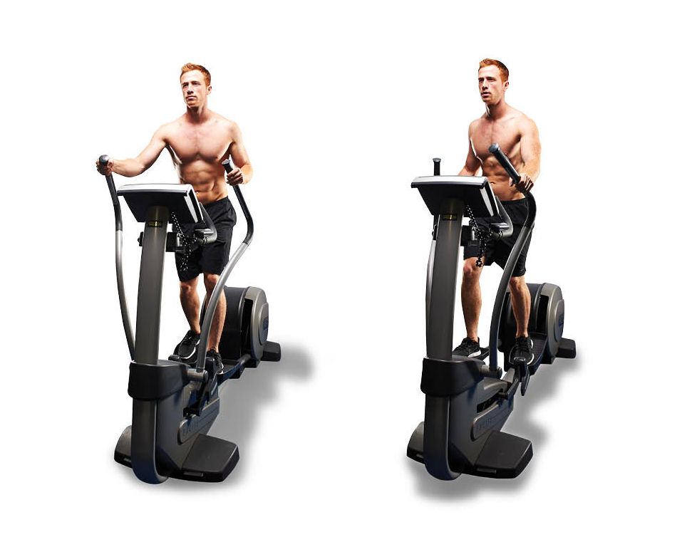 a couple of men on exercise equipment