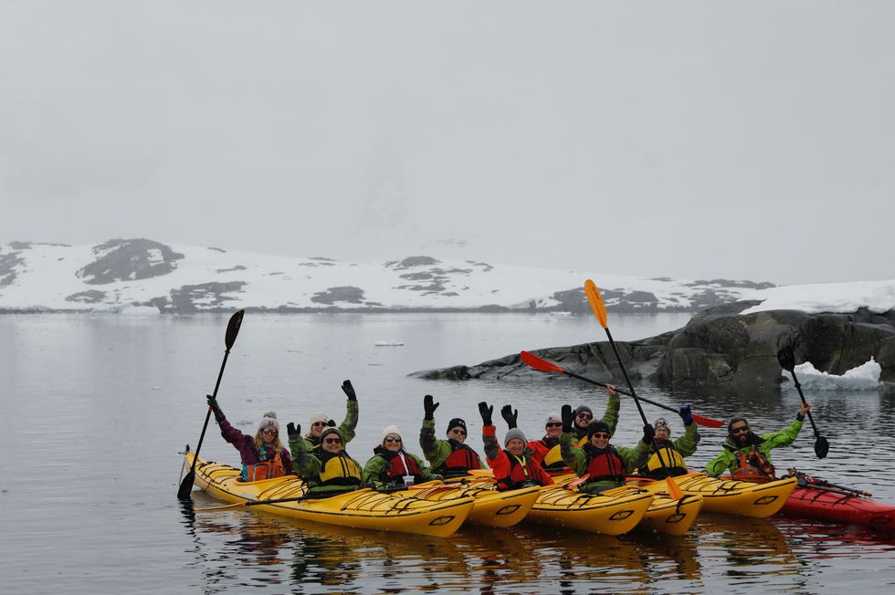 crusing with susan calman s3 ep6 and 7 argentina and antarcticasusan and kayaking group in kayaks off the ship