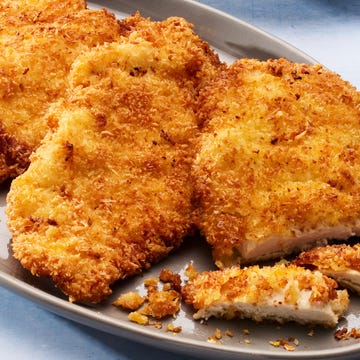 Crunchy Coconut Chicken chicken breasts coated in coconut and fried until crispy