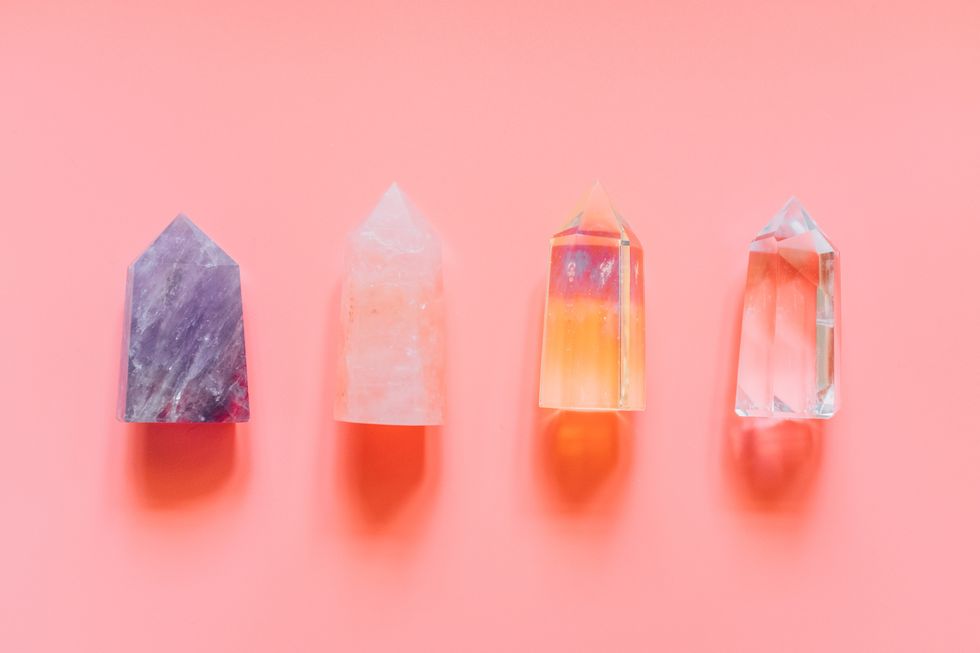 crystals on pink background