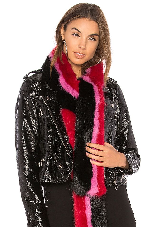 Clothing, Fur, Pink, Outerwear, Scarf, Stole, Fur clothing, Hood, Magenta, Jacket, 