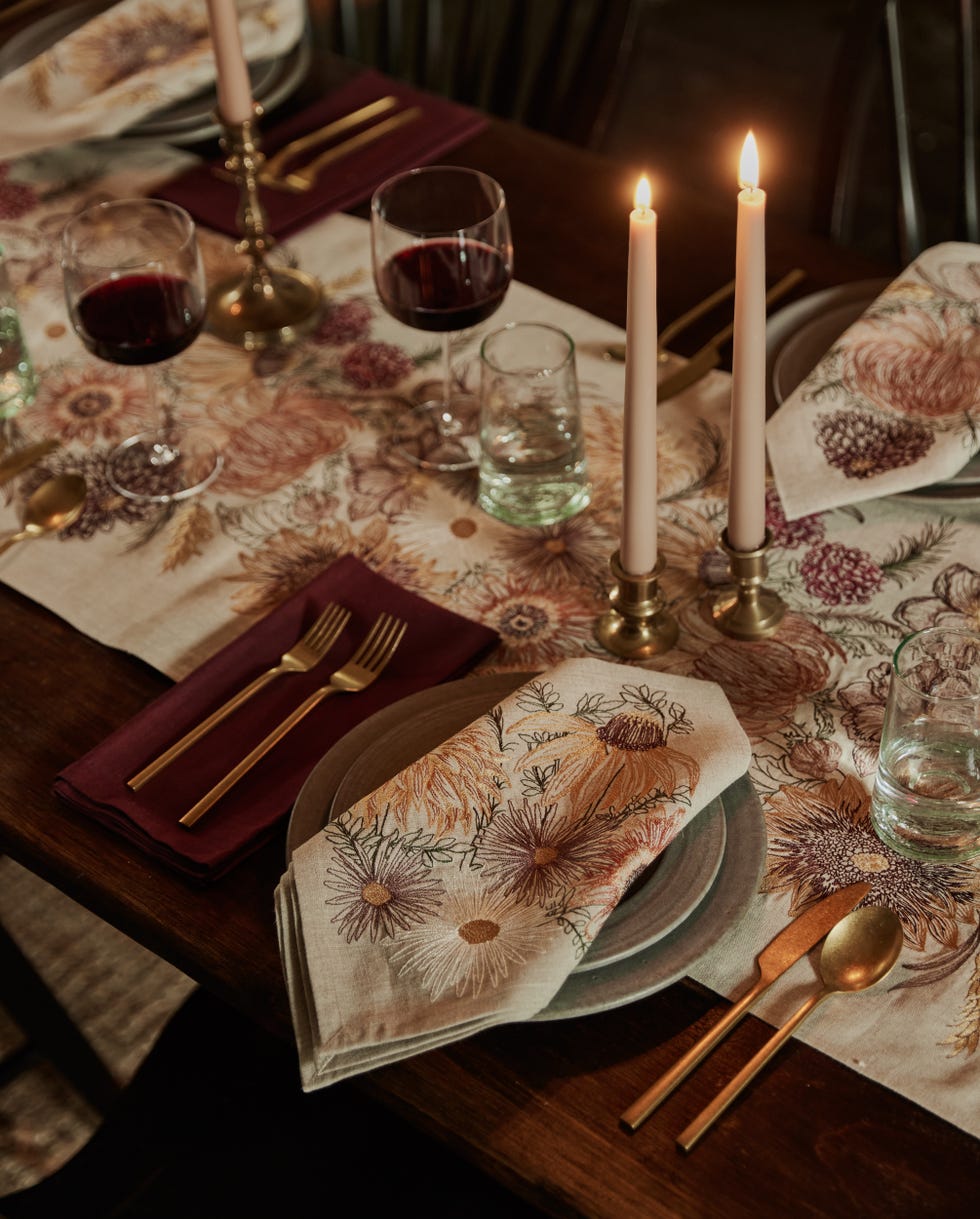 Home, Decor, Thanksgiving a table with plates and glasses of wine