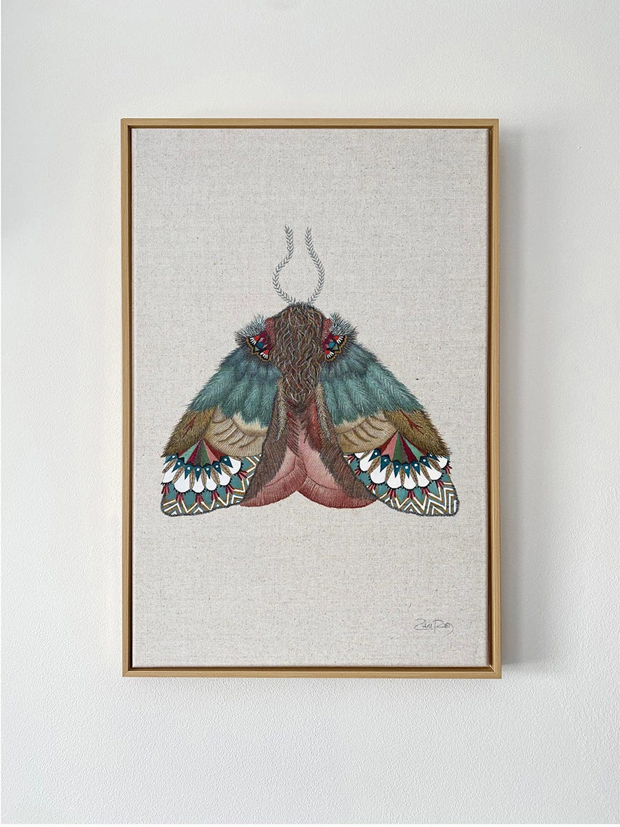 cuadro mariposa en acuerla y tinta sobre un lino de color gris