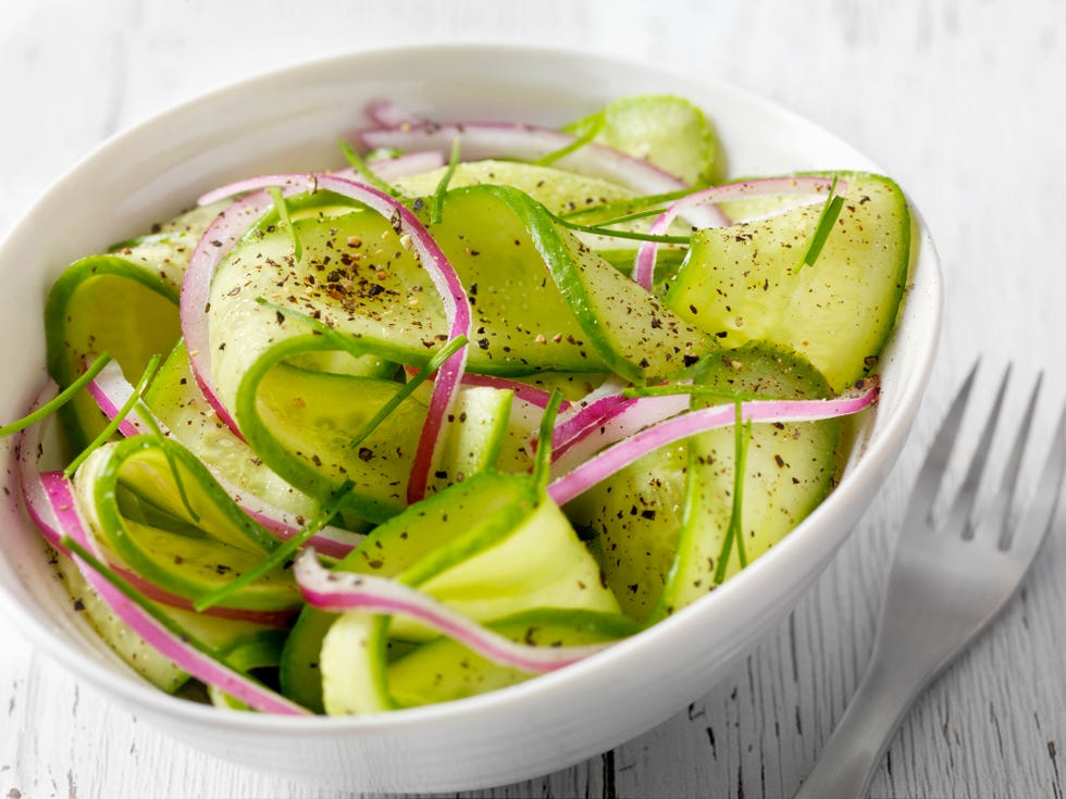 cucumber salad with thinly sliced red onions