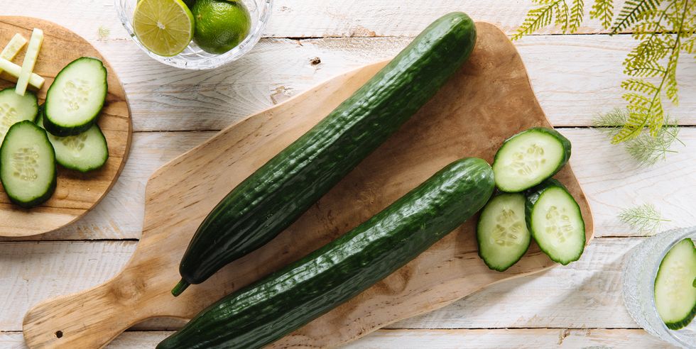 cucumber sliced on the cutting board, salad ingredient.