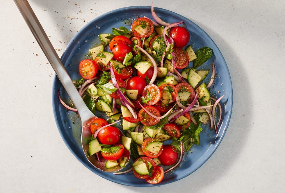 cucumber, onion, tomato salad