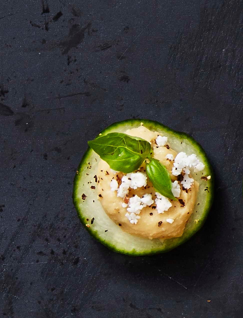 cucumber slice with hummus