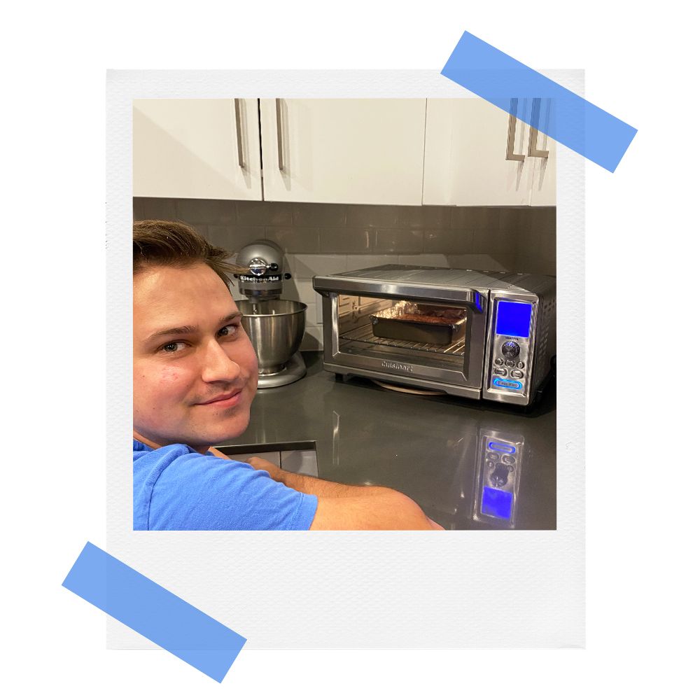 Brandon Carte baking brownies in Cuisinart toaster oven