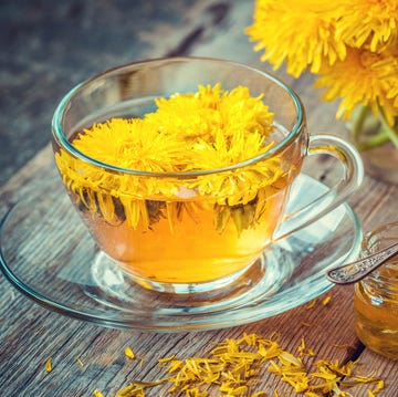 Cup of healthy dandelion tea and honey. Herbal medicine. cup of healthy dandelion tea and honey herbal medicine