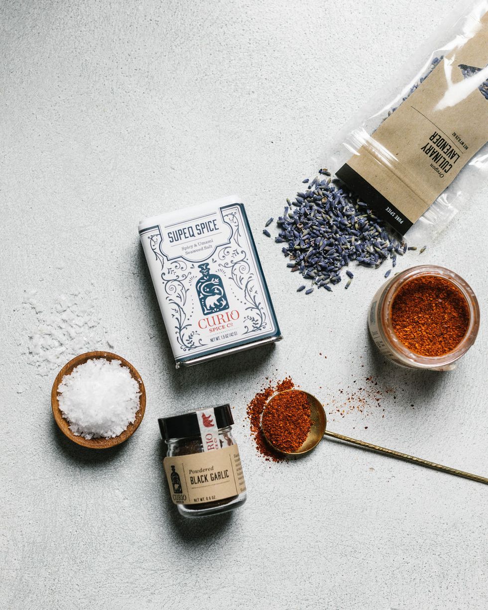 curio spice co's homegrown spice box, which includes black garlic and supeq spice
