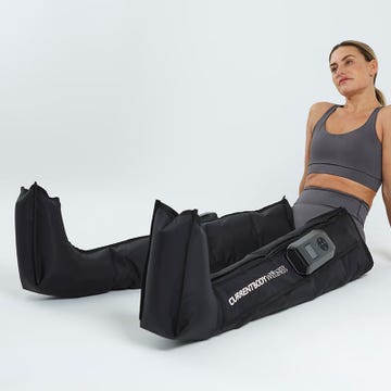 leg compression therapy device in use