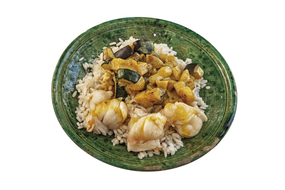 curry de langosta y berenjena