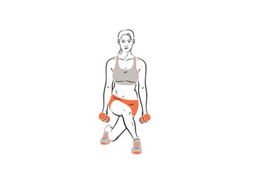 Person performing a lunging exercise with dumbbells