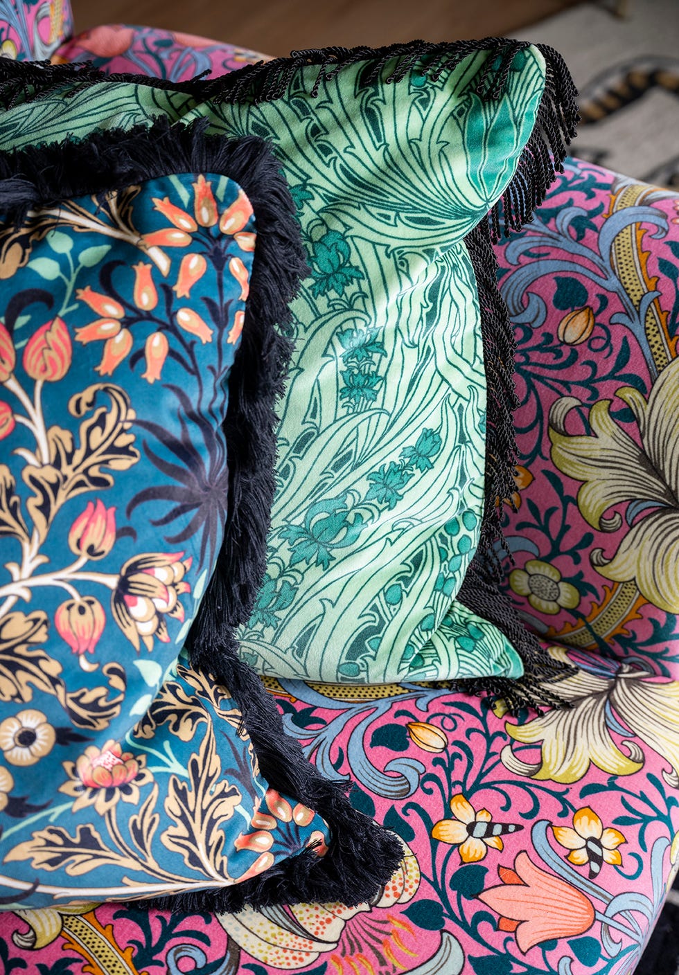 Cushions in various William Morris fabrics