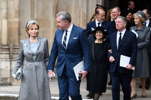 custodian of the romanian crown princess margaret and romania's consort prince radu duda leave after attending a service of thanksgiving for britain's prince philip
