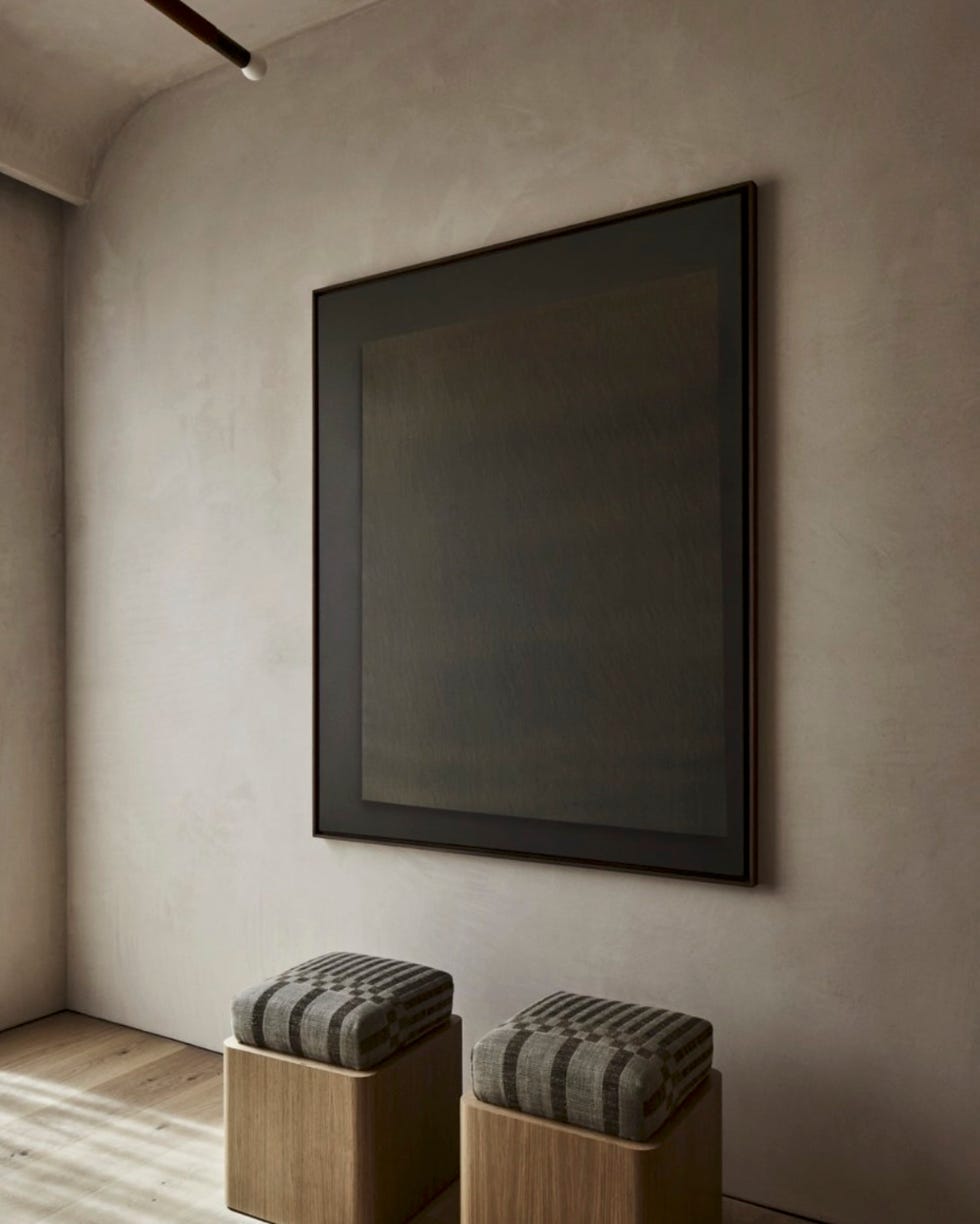 neutral room with custom poufs