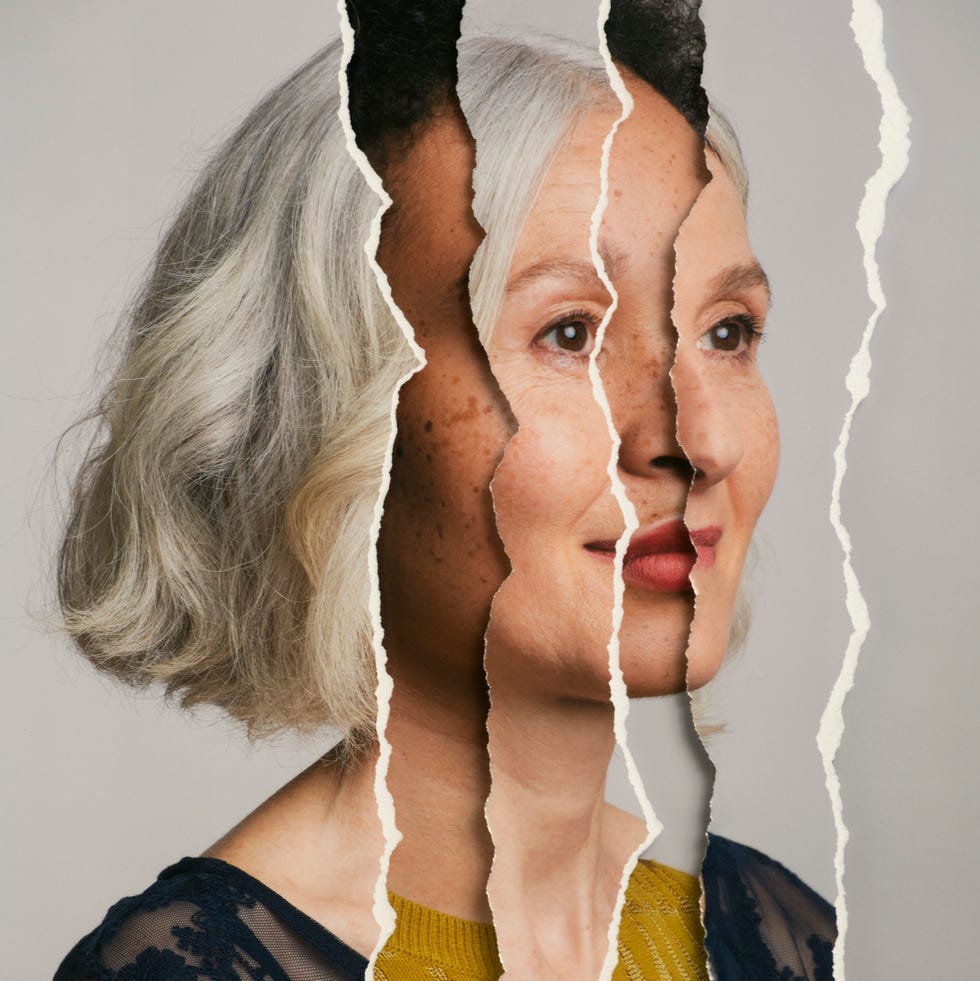 cut up face showing old and young woman