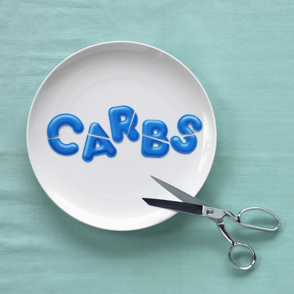 cutting 'carbs' spelled out in bowl
