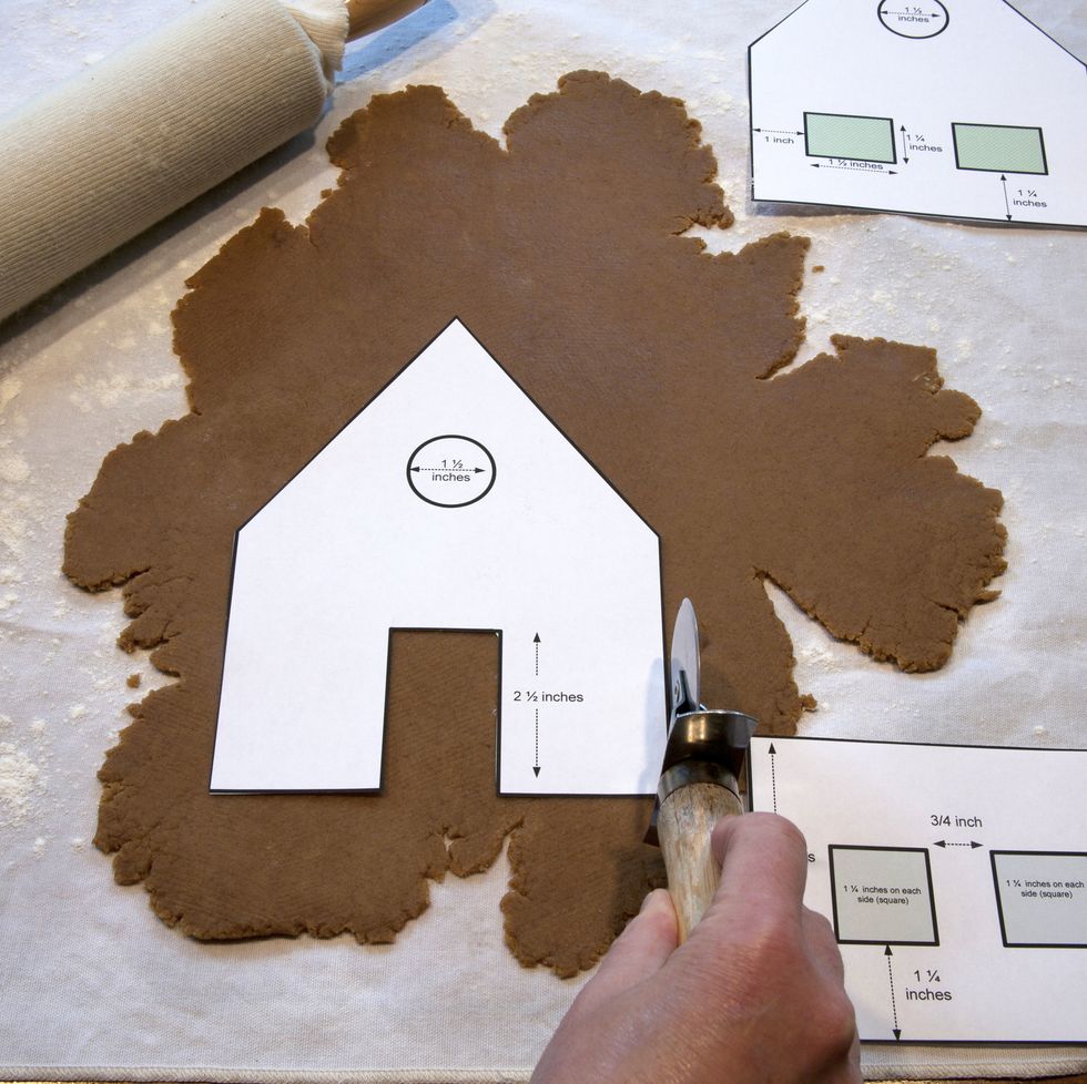cutting out gingerbread house pieces