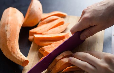 cutting sweet potatoes