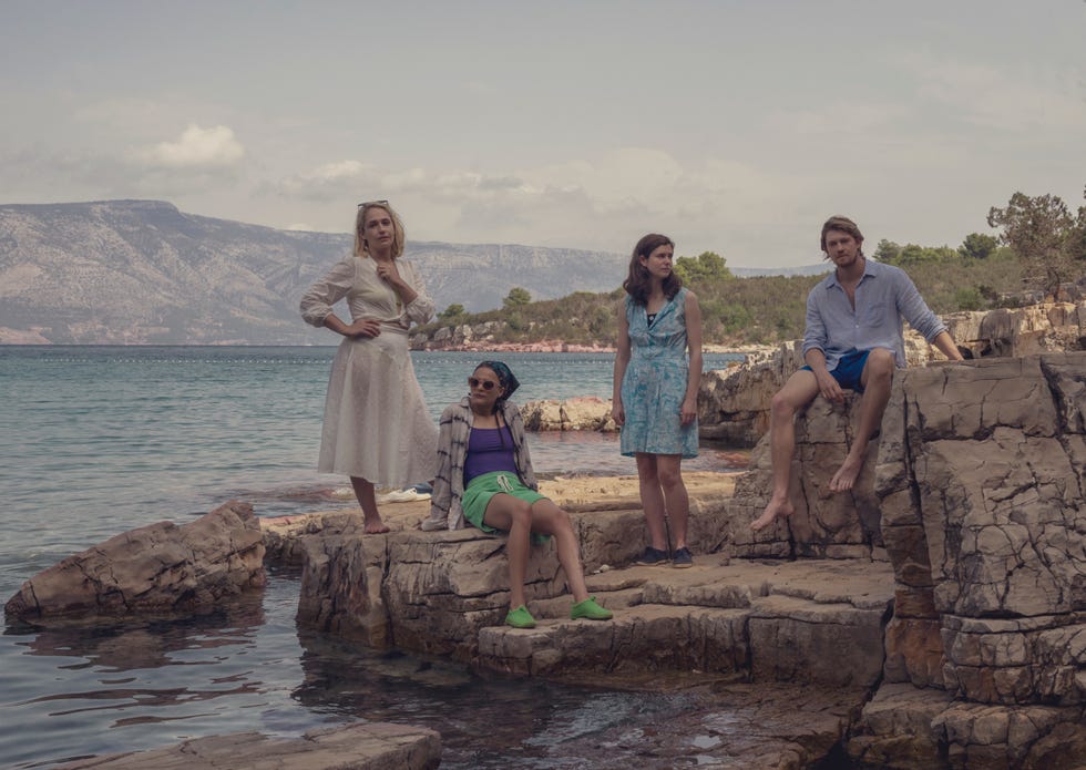 conversations with friends    “episode 4”   episode 104    frances and bobbi travel to croatia to join melissa and nick on holiday having not seen or spoken to nick in a few weeks, frances learns that he has had a tough time recently and they both realise that they are still attracted to each other melissa jemima kirke, bobbi sasha lane, frances alison oliver, and nick joe alwyn, shown photo by enda bowehulu