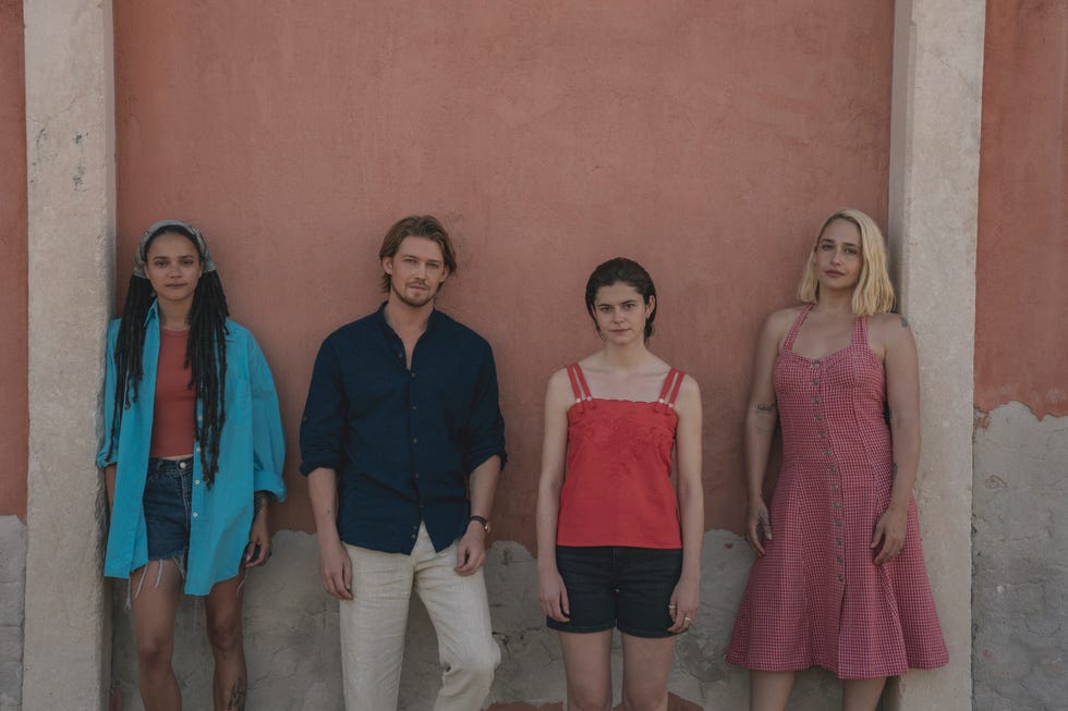 conversations with friends    “episode 4”   episode 104    frances and bobbi travel to croatia to join melissa and nick on holiday having not seen or spoken to nick in a few weeks, frances learns that he has had a tough time recently and they both realise that they are still attracted to each other bobbi sasha lane, nick joe alwyn, frances alison oliver, and melissa jemima kirke, shown photo by enda bowehulu