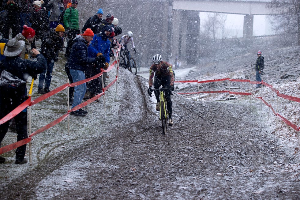 curtis white and eric brunner the first and second place finishers of the mens elite race on december 11, 2022 of the cyclocross nationals