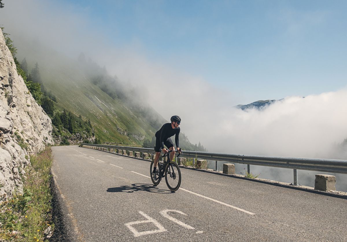 cyclist climbing the last km of col de la colombière