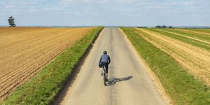 cyclist on road in countryside