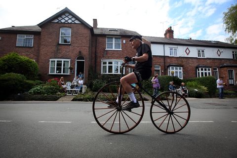 enthusiasts gather for knutsford's ten yearly penny farthing race