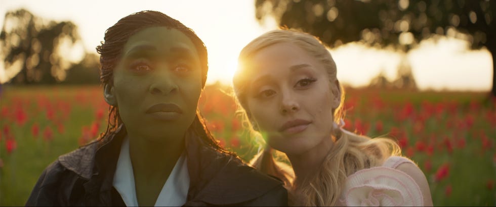 cynthia erivo as elphaba and ariana granda as glinda, wicked