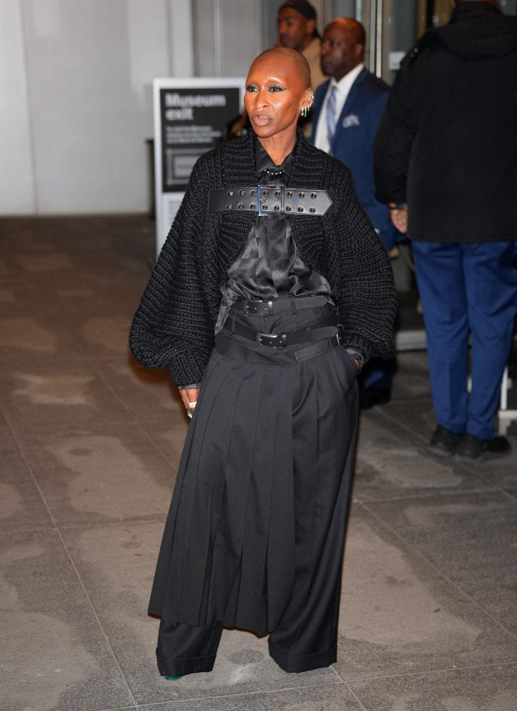 cynthia erivo arrives at the premiere of "wicked" on november 14, 2024 in new york city