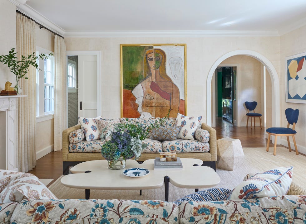 a living room with a couch and a coffee table