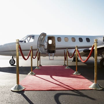 Private airplane with red carpet