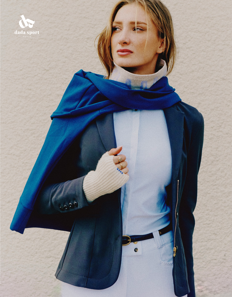 mathilde pinault in an equestrian outfit from dada sport