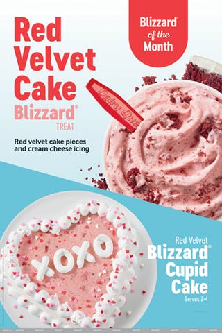dairy queen red velvet cake blizzard and cupid cake