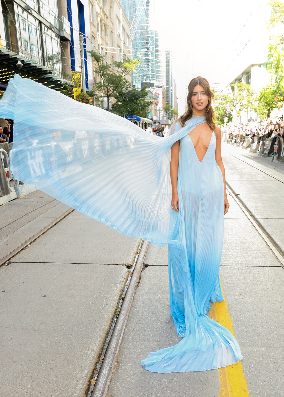 daisy edgar jones sheer blue dress