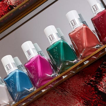 set of bold nail polish colors in mirrored tray