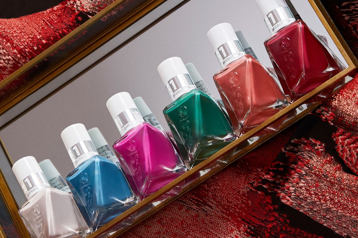 set of bold nail polish colors in mirrored tray