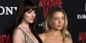 los angeles, california february 12 dakota johnson and sydney sweeney attend the world premiere of sony pictures madame web at regency village theatre on february 12, 2024 in los angeles, california photo by frazer harrisongetty images