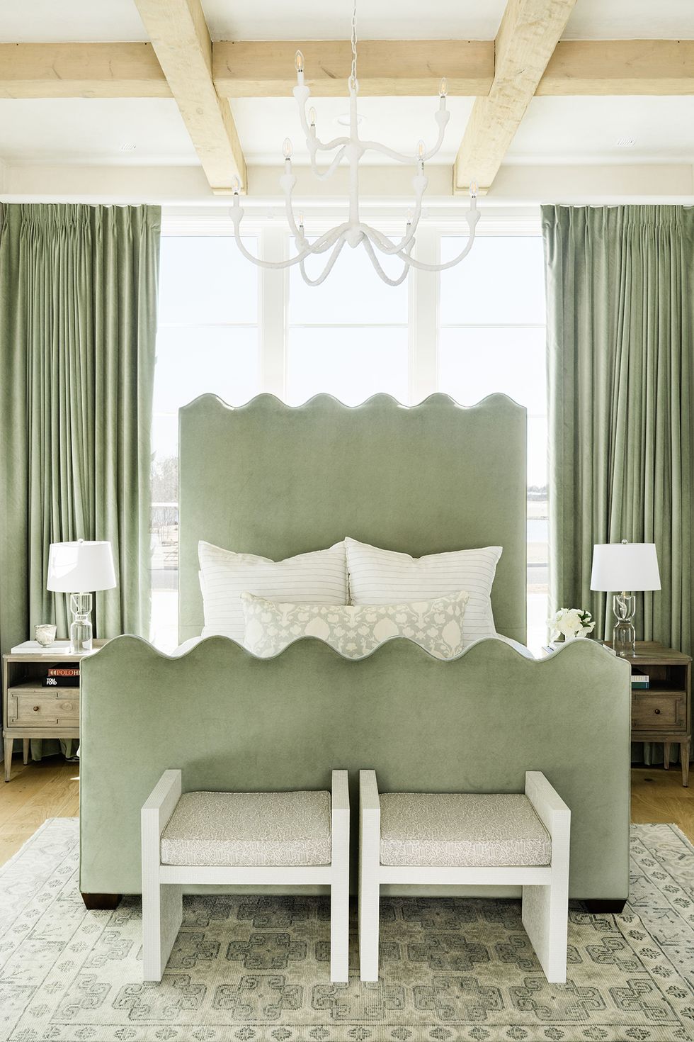 green bedroom wavy bed frame