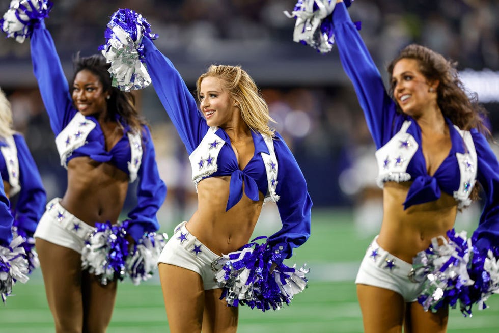 the dallas cowboys cheerleaders perform during the game between the dallas cowboys and the seattle seahawks on november 30, 2023 at att stadium in arlington, texas